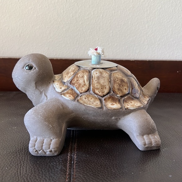 NWT Turtle Ceramic Oil Lamp W/Brown Glaze Shell & Removable Oil Container/Wick - Picture 2 of 10